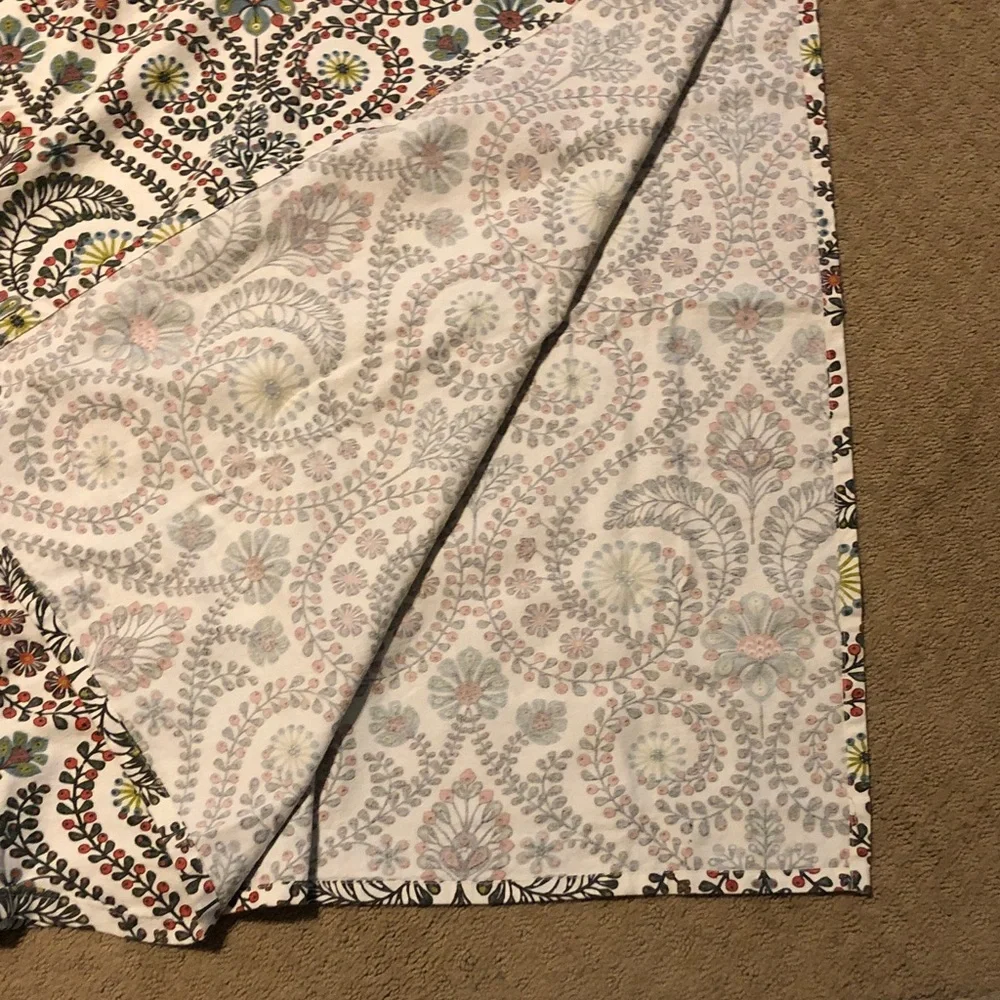 Cost Plus World Market Cream Curtain Panel with Multicolor Floral Scroll Pattern